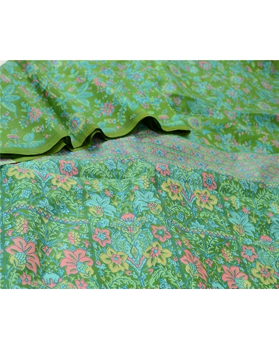 Sanskriti Vintage Sarees From India Green Pure Silk Printed Sari Craft Fabric, PR-64699-Green-Pure Silk-1