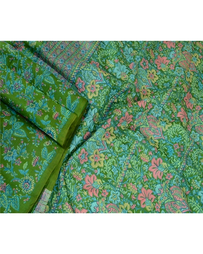 Sanskriti Vintage Sarees From India Green Pure Silk Printed Sari Craft Fabric, PR-64699-Green-Pure Silk-3