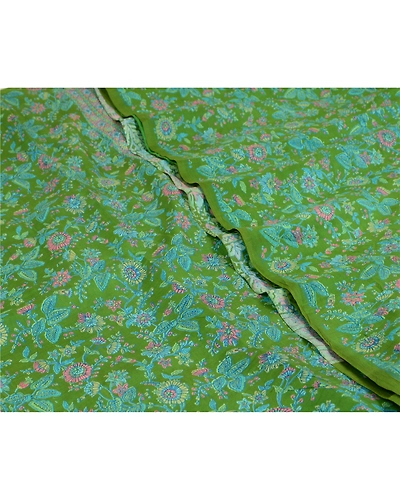 Sanskriti Vintage Sarees From India Green Pure Silk Printed Sari Craft Fabric, PR-64699-Green-Pure Silk-4