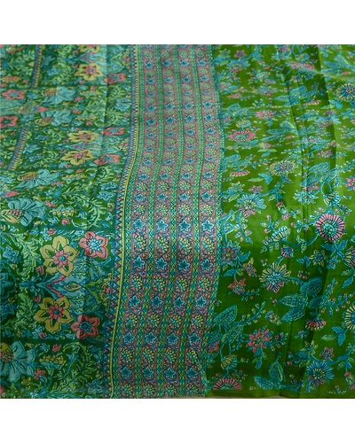 Sanskriti Vintage Sarees From India Green Pure Silk Printed Sari Craft Fabric, PR-64699-Green-Pure Silk-5