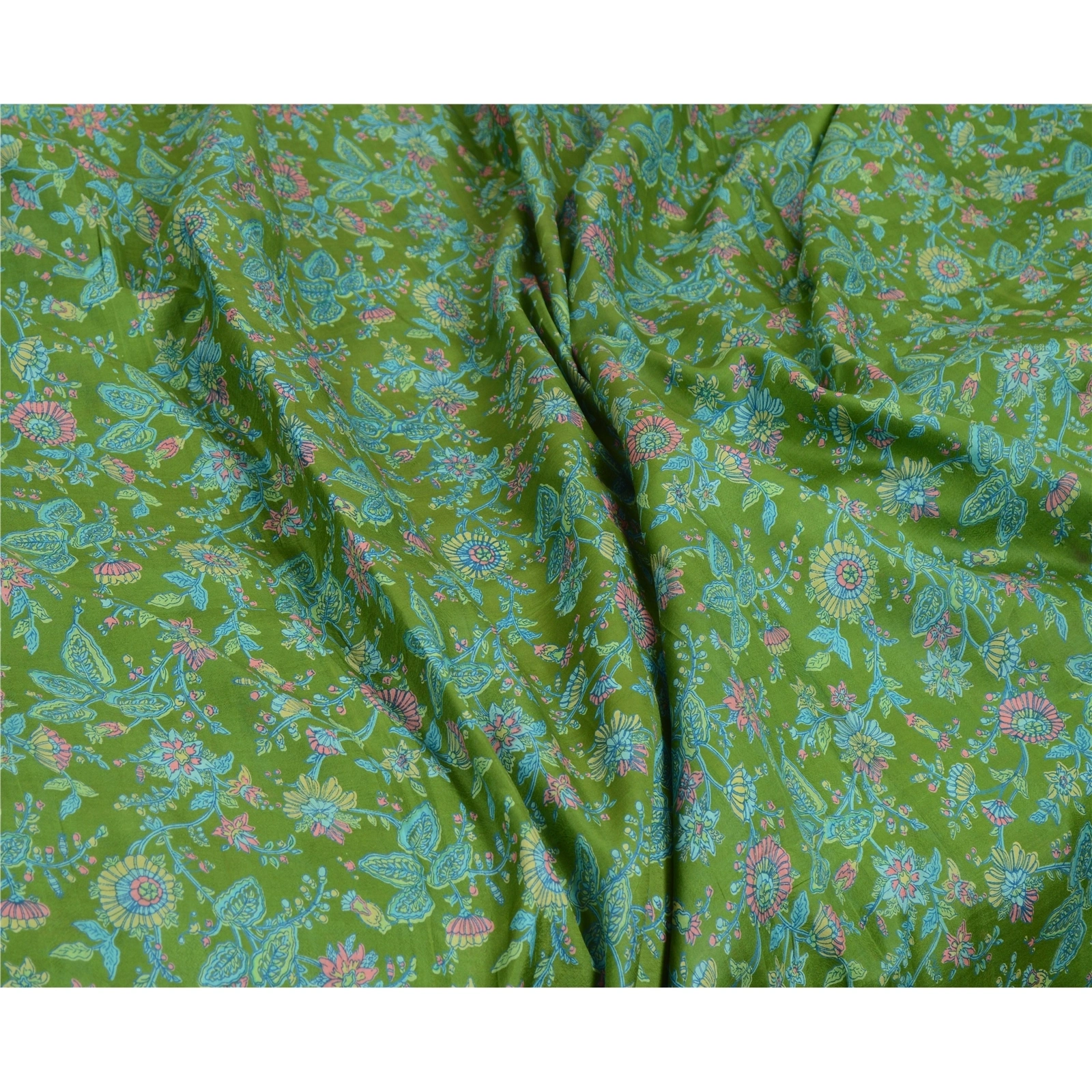 Sanskriti Vintage Sarees From India Green Pure Silk Printed Sari Craft Fabric, PR-64699-Green-Pure Silk-8