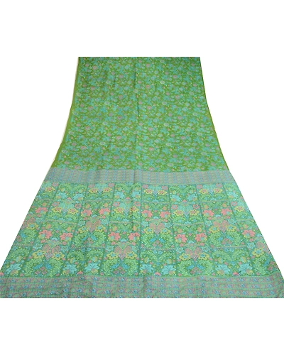 Sanskriti Vintage Sarees From India Green Pure Silk Printed Sari Craft Fabric, PR-64699-Green-Pure Silk-10