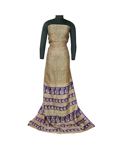Sanskriti Vintage Sarees Indian Green &amp; Purple Pure Silk Printed Sari 5Yd Fabric, PR-64704-Green &amp; Purple-Pure Silk-2