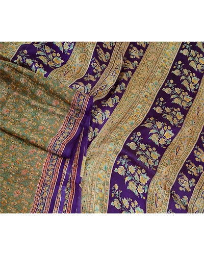Sanskriti Vintage Sarees Indian Green &amp; Purple Pure Silk Printed Sari 5Yd Fabric, PR-64704-Green &amp; Purple-Pure Silk-4