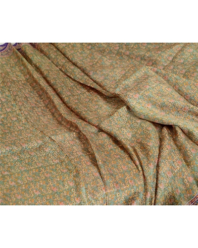 Sanskriti Vintage Sarees Indian Green &amp; Purple Pure Silk Printed Sari 5Yd Fabric, PR-64704-Green &amp; Purple-Pure Silk-9
