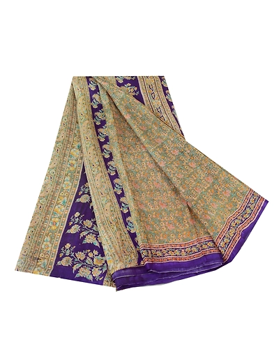 Sanskriti Vintage Sarees Indian Green &amp; Purple Pure Silk Printed Sari 5Yd Fabric, PR-64704-Green &amp; Purple-Pure Silk-10
