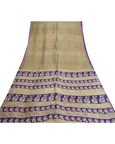 Sanskriti Vintage Sarees Indian Green &amp; Purple Pure Silk Printed Sari 5Yd Fabric, PR-64704-Green &amp; Purple-Pure Silk-11