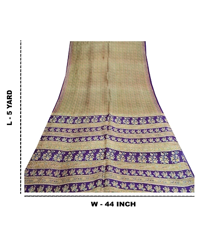 Sanskriti Vintage Sarees Indian Green &amp; Purple Pure Silk Printed Sari 5Yd Fabric, PR-64704-Green &amp; Purple-Pure Silk-12