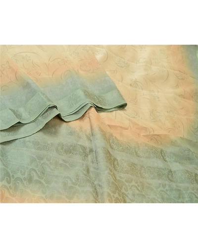 Sanskriti Vintage Sarees Ivory/Green Pure Silk Printed &amp; Woven Sari Craft Fabric, PR-64707-Ivory &amp; Green-Pure Silk-1