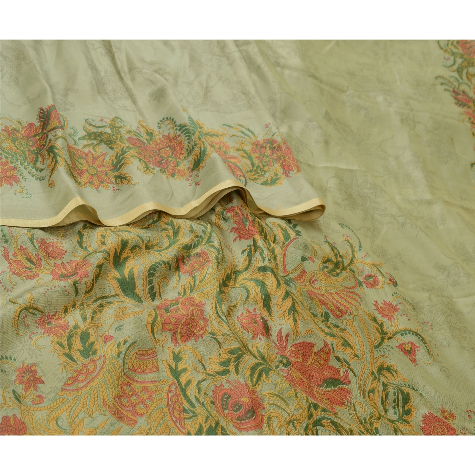 Sanskriti Vintage Sarees Pastel-Green 100% Pure Silk Printed Sari Craft Fabric, PR-64709-Pastel-Green-Pure Silk-1