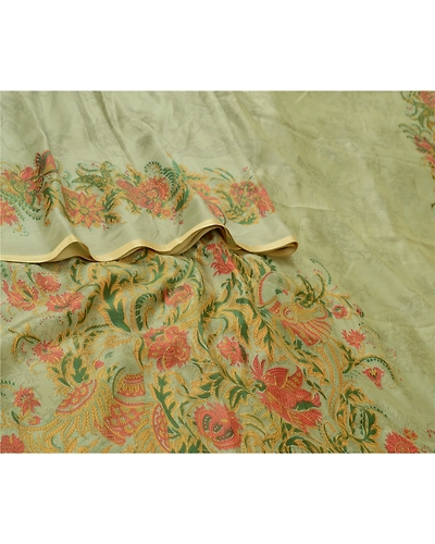 Sanskriti Vintage Sarees Pastel-Green 100% Pure Silk Printed Sari Craft Fabric, PR-64709-Pastel-Green-Pure Silk-1