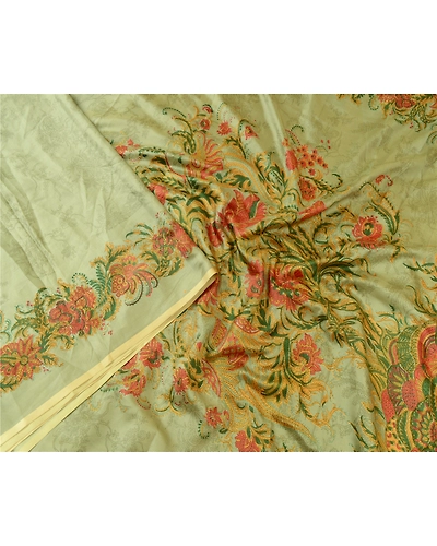 Sanskriti Vintage Sarees Pastel-Green 100% Pure Silk Printed Sari Craft Fabric, PR-64709-Pastel-Green-Pure Silk-2