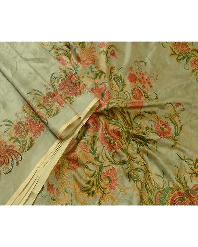 Sanskriti Vintage Sarees Pastel-Green 100% Pure Silk Printed Sari Craft Fabric, PR-64709-Pastel-Green-Pure Silk-3