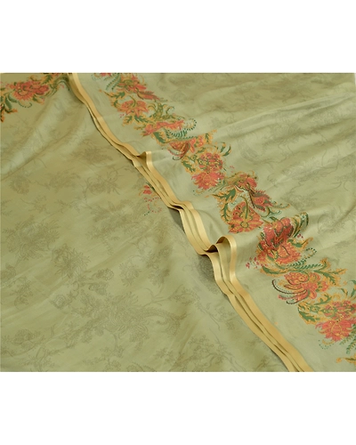 Sanskriti Vintage Sarees Pastel-Green 100% Pure Silk Printed Sari Craft Fabric, PR-64709-Pastel-Green-Pure Silk-4