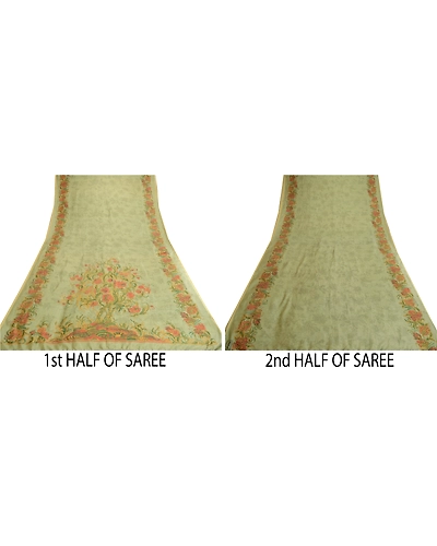 Sanskriti Vintage Sarees Pastel-Green 100% Pure Silk Printed Sari Craft Fabric, PR-64709-Pastel-Green-Pure Silk-6