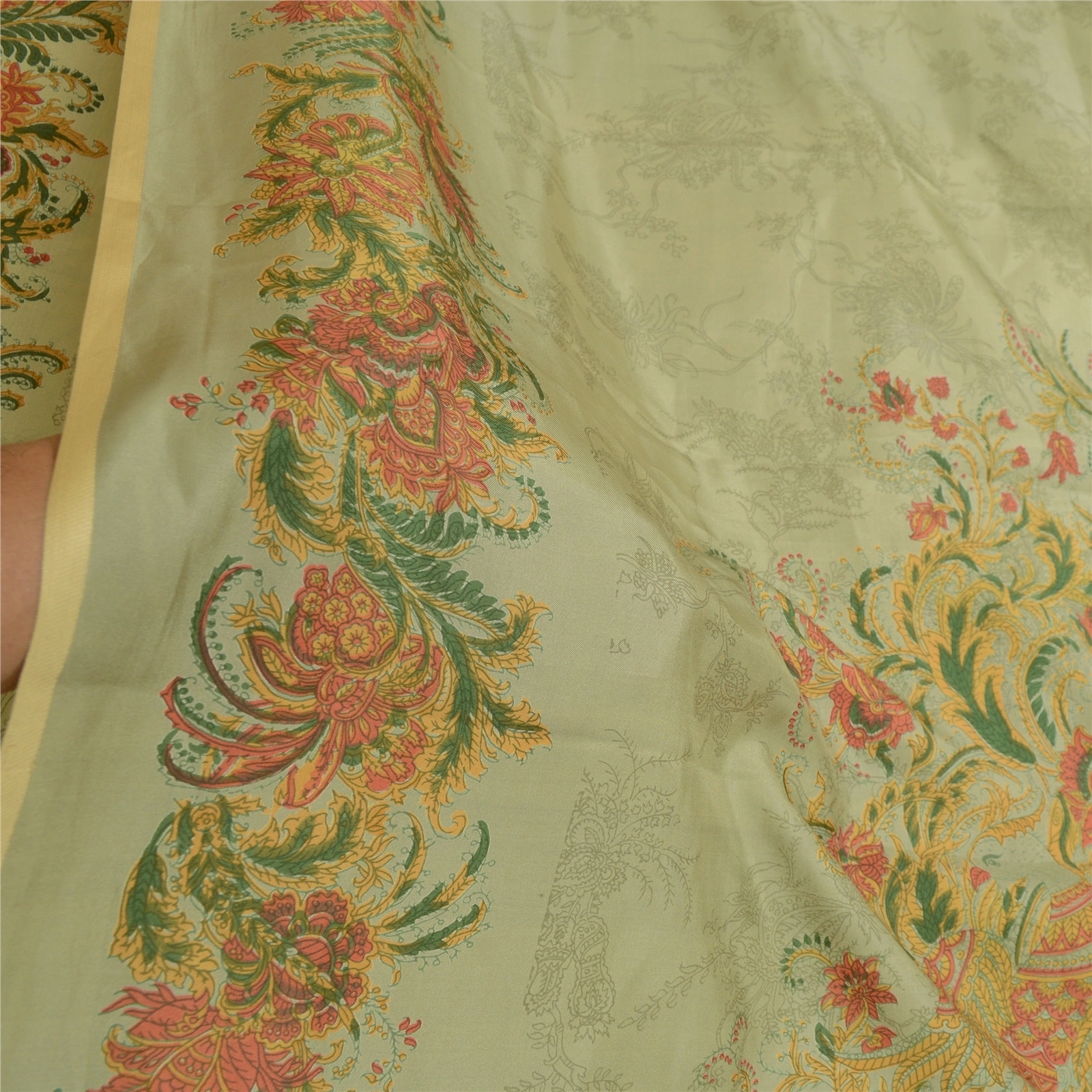 Sanskriti Vintage Sarees Pastel-Green 100% Pure Silk Printed Sari Craft Fabric, PR-64709-Pastel-Green-Pure Silk-7