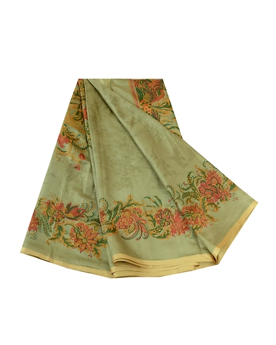 Sanskriti Vintage Sarees Pastel-Green 100% Pure Silk Printed Sari Craft Fabric, PR-64709-Pastel-Green-Pure Silk-9
