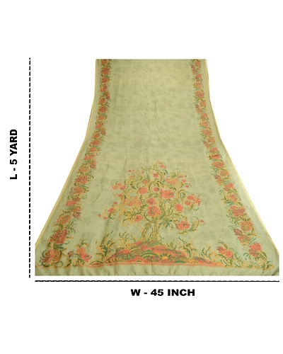Sanskriti Vintage Sarees Pastel-Green 100% Pure Silk Printed Sari Craft Fabric, PR-64709-Pastel-Green-Pure Silk-11