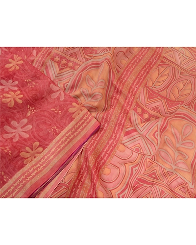 Sanskriti Vintage Sarees Indian Blush-Pink Pure Silk Printed Sari Craft Fabric, PR-64714-Blush-Pink-Pure Silk-2