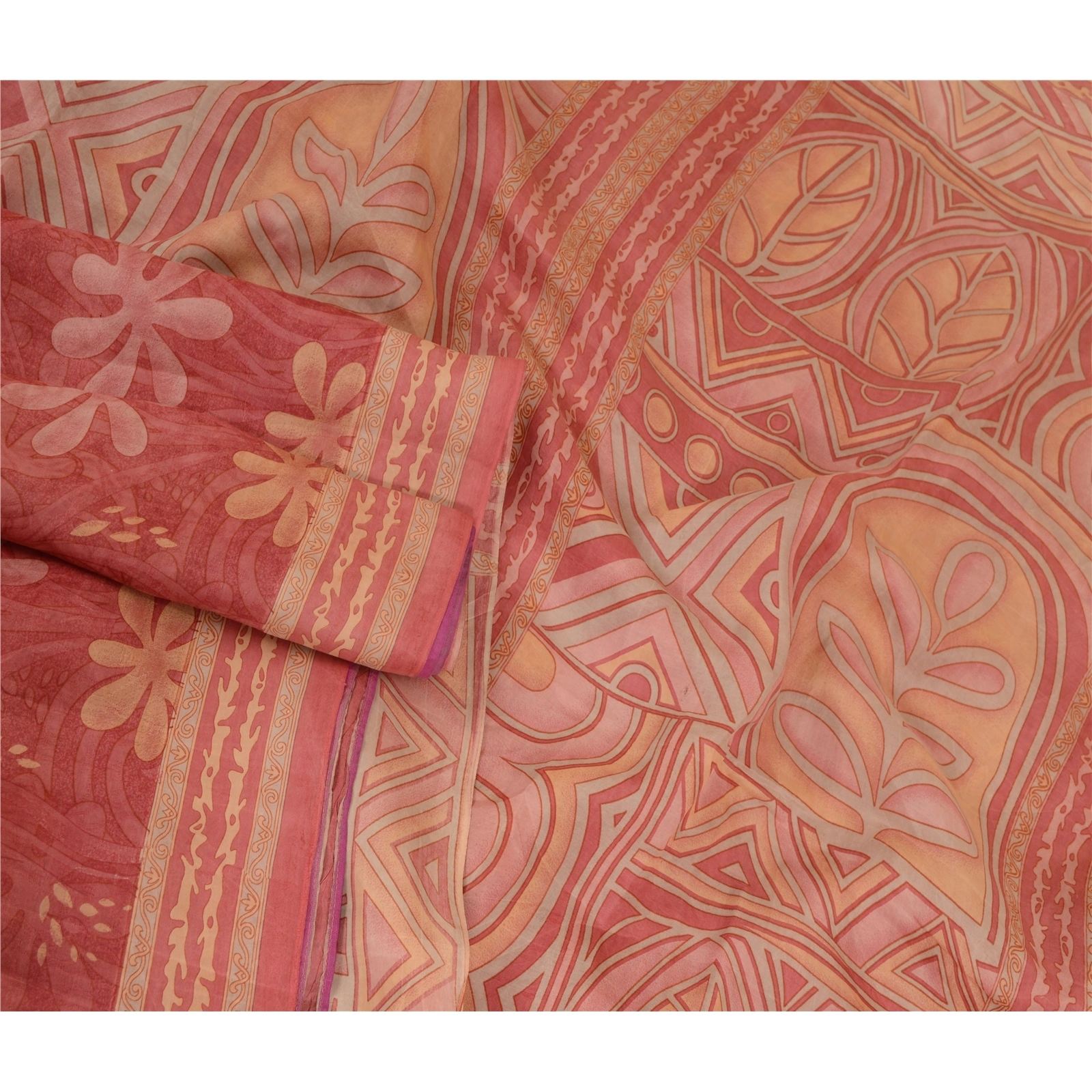 Sanskriti Vintage Sarees Indian Blush-Pink Pure Silk Printed Sari Craft Fabric, PR-64714-Blush-Pink-Pure Silk-3