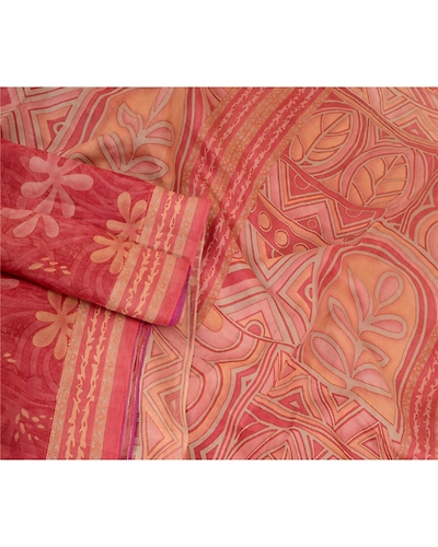 Sanskriti Vintage Sarees Indian Blush-Pink Pure Silk Printed Sari Craft Fabric, PR-64714-Blush-Pink-Pure Silk-3