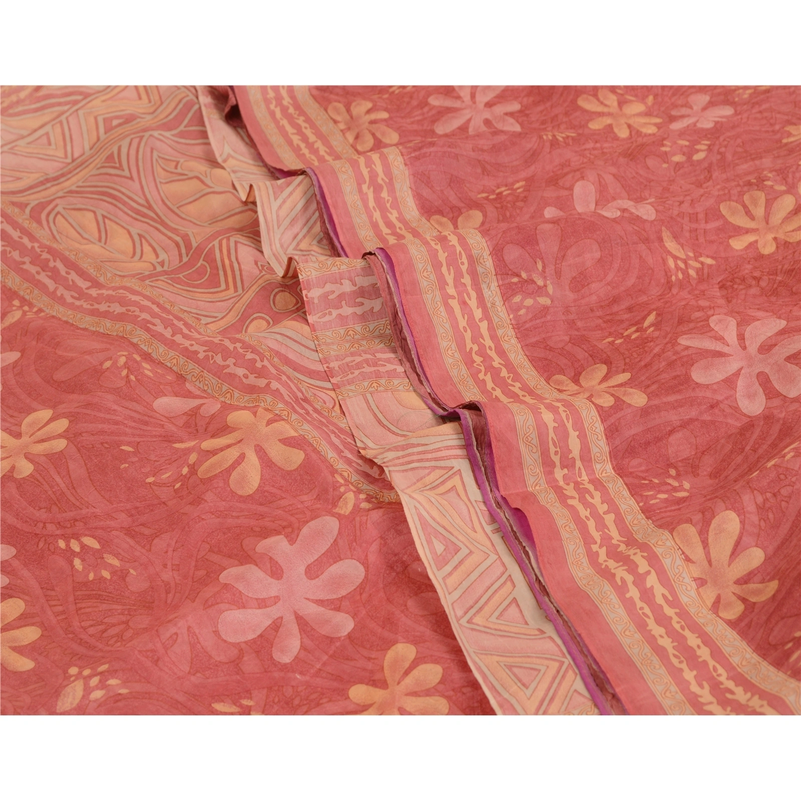 Sanskriti Vintage Sarees Indian Blush-Pink Pure Silk Printed Sari Craft Fabric, PR-64714-Blush-Pink-Pure Silk-4