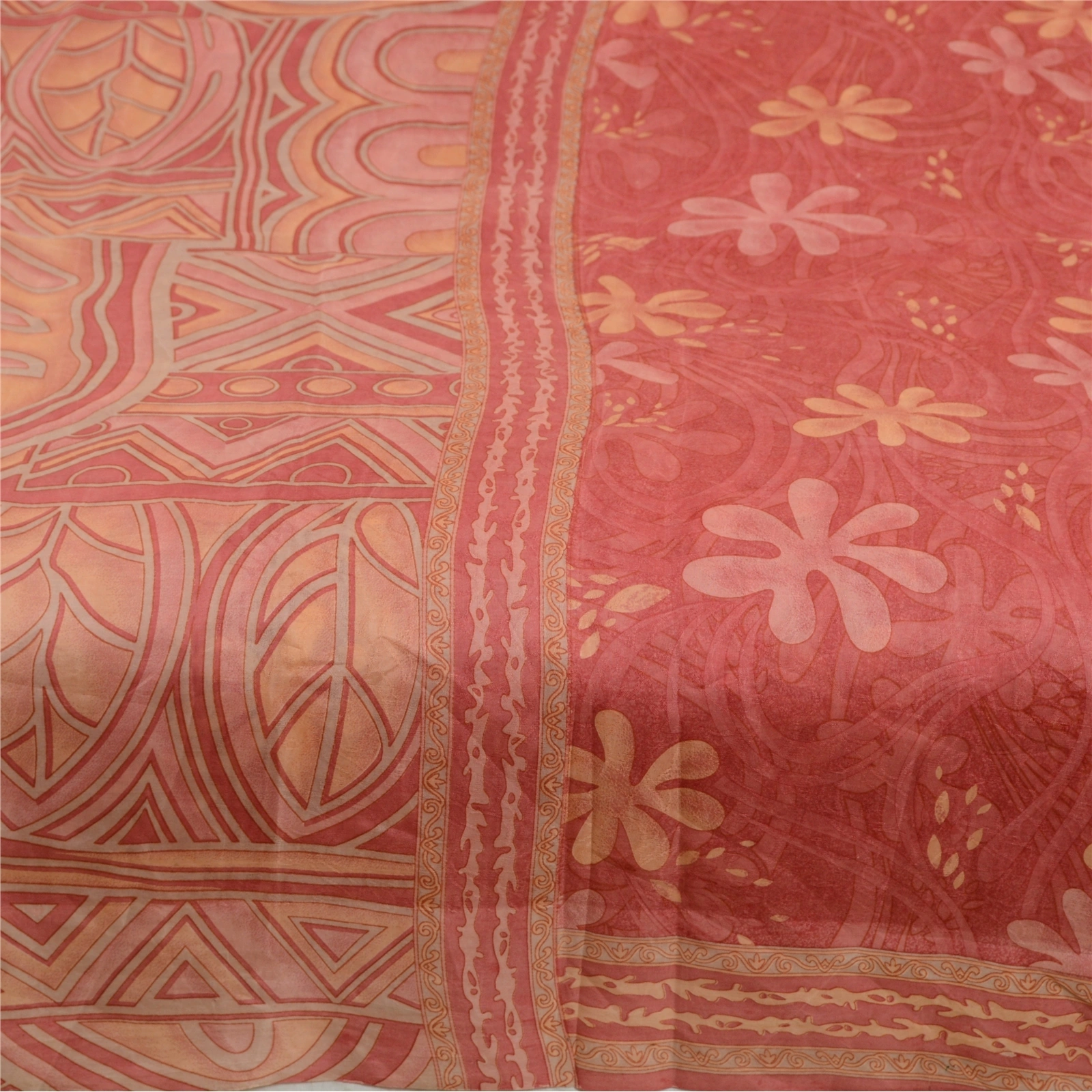 Sanskriti Vintage Sarees Indian Blush-Pink Pure Silk Printed Sari Craft Fabric, PR-64714-Blush-Pink-Pure Silk-5