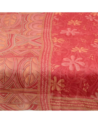Sanskriti Vintage Sarees Indian Blush-Pink Pure Silk Printed Sari Craft Fabric, PR-64714-Blush-Pink-Pure Silk-5