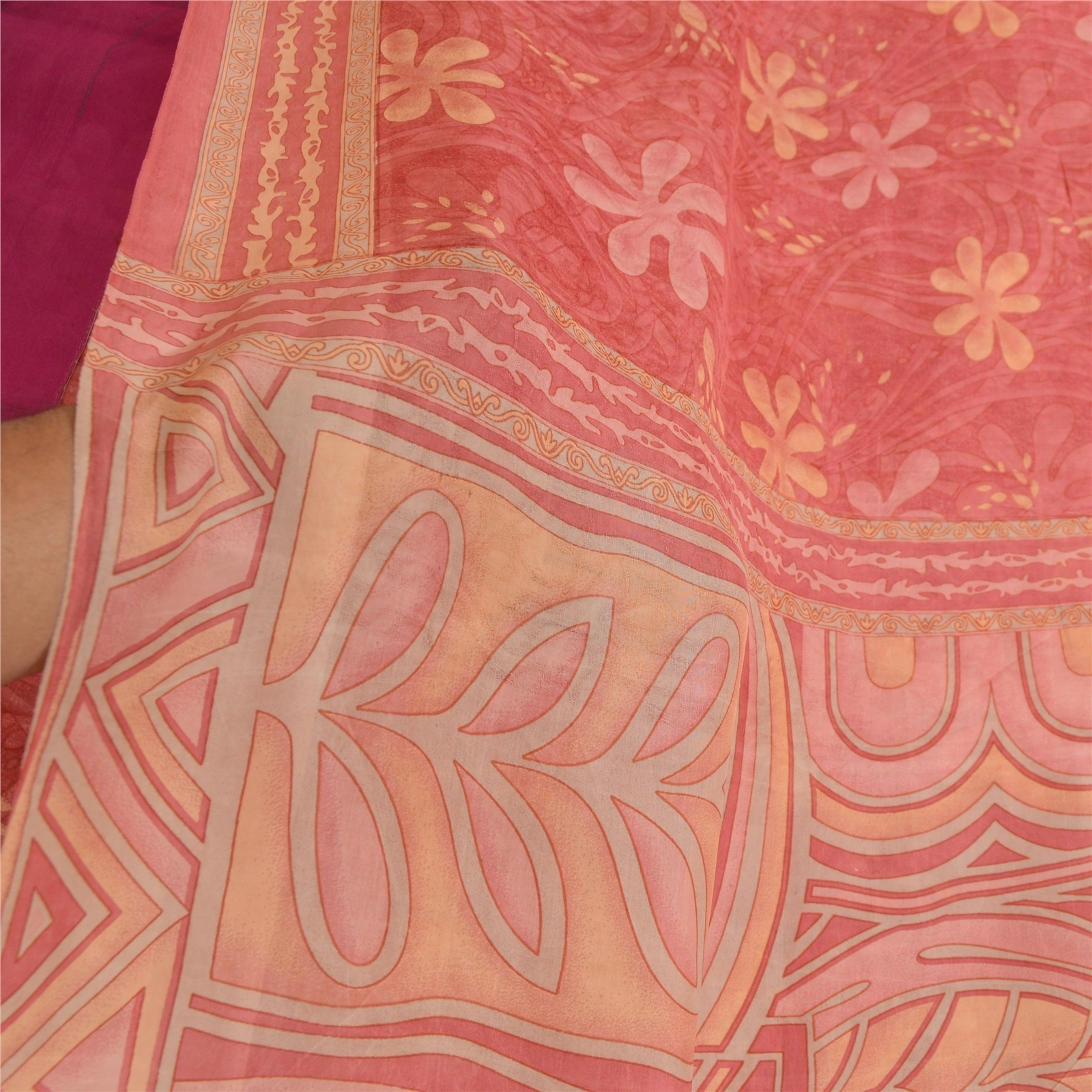 Sanskriti Vintage Sarees Indian Blush-Pink Pure Silk Printed Sari Craft Fabric, PR-64714-Blush-Pink-Pure Silk-7