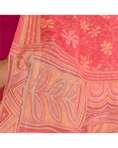 Sanskriti Vintage Sarees Indian Blush-Pink Pure Silk Printed Sari Craft Fabric, PR-64714-Blush-Pink-Pure Silk-7