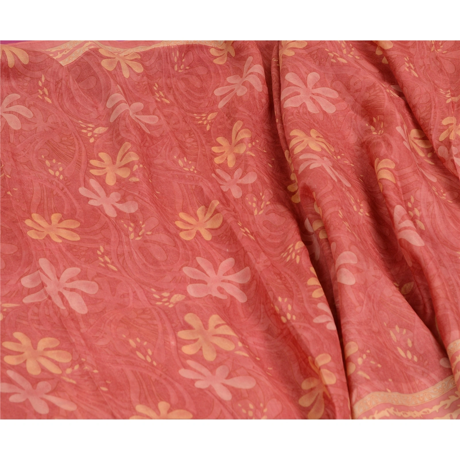 Sanskriti Vintage Sarees Indian Blush-Pink Pure Silk Printed Sari Craft Fabric, PR-64714-Blush-Pink-Pure Silk-8