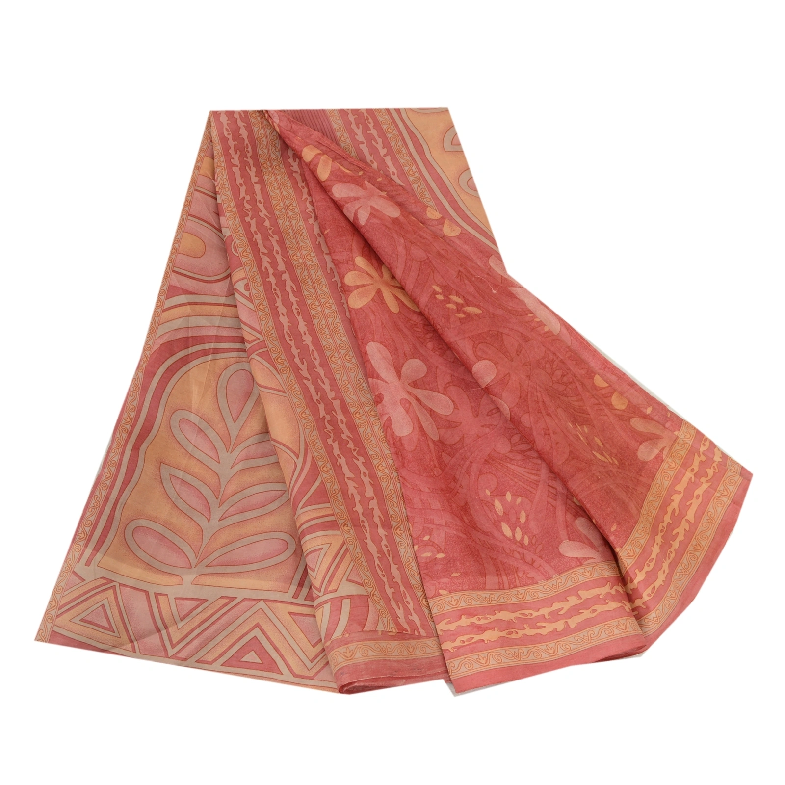 Sanskriti Vintage Sarees Indian Blush-Pink Pure Silk Printed Sari Craft Fabric, PR-64714-Blush-Pink-Pure Silk-9