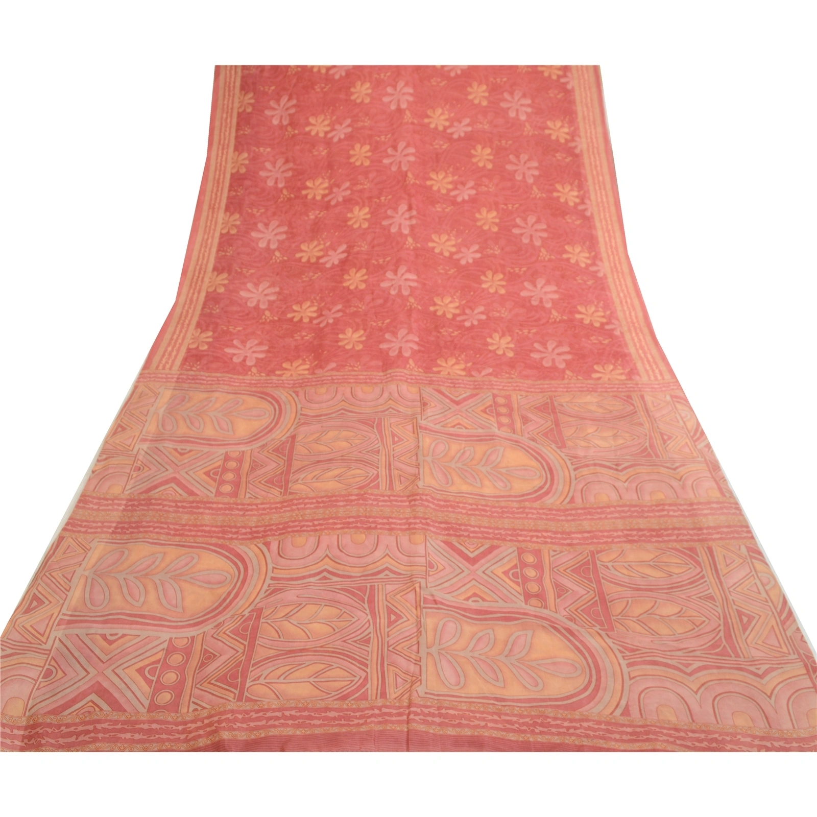 Sanskriti Vintage Sarees Indian Blush-Pink Pure Silk Printed Sari Craft Fabric, PR-64714-Blush-Pink-Pure Silk-10