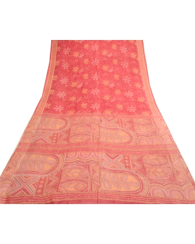 Sanskriti Vintage Sarees Indian Blush-Pink Pure Silk Printed Sari Craft Fabric, PR-64714-Blush-Pink-Pure Silk-10