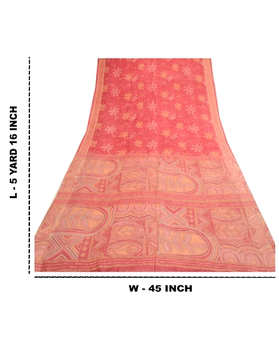 Sanskriti Vintage Sarees Indian Blush-Pink Pure Silk Printed Sari Craft Fabric, PR-64714-Blush-Pink-Pure Silk-11