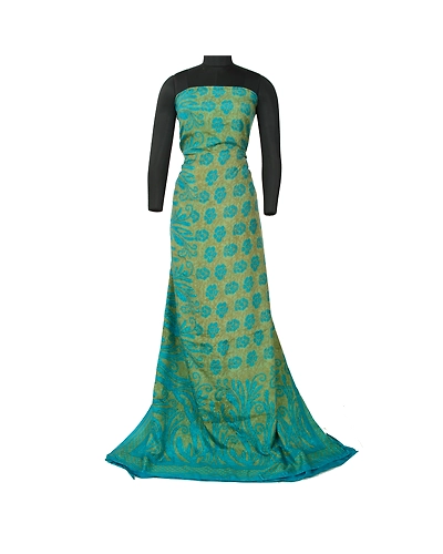 Sanskriti Vintage Sarees Indian Blue &amp; Green Pure Silk Printed Sari Craft Fabric, PR-64717-Green &amp; Blue-Pure Silk-2