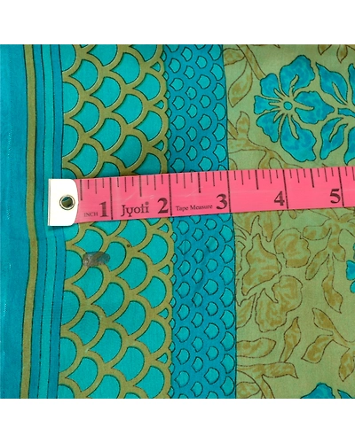 Sanskriti Vintage Sarees Indian Blue &amp; Green Pure Silk Printed Sari Craft Fabric, PR-64717-Green &amp; Blue-Pure Silk-3