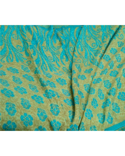 Sanskriti Vintage Sarees Indian Blue &amp; Green Pure Silk Printed Sari Craft Fabric, PR-64717-Green &amp; Blue-Pure Silk-10