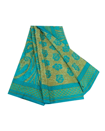 Sanskriti Vintage Sarees Indian Blue &amp; Green Pure Silk Printed Sari Craft Fabric, PR-64717-Green &amp; Blue-Pure Silk-11