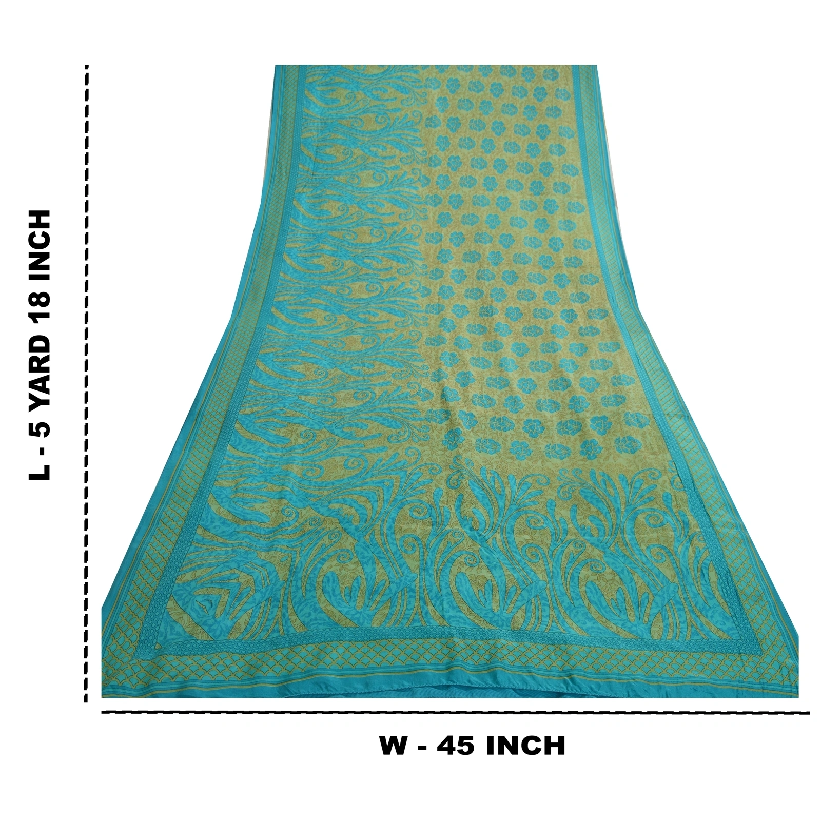 Sanskriti Vintage Sarees Indian Blue &amp; Green Pure Silk Printed Sari Craft Fabric, PR-64717-Green &amp; Blue-Pure Silk-13