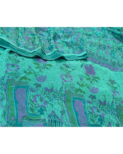 Sanskriti Vintage Sarees From India Blue Printed Pure Silk Sari 5Yd Craft Fabric, PR-64723-Blue-Pure Silk-1