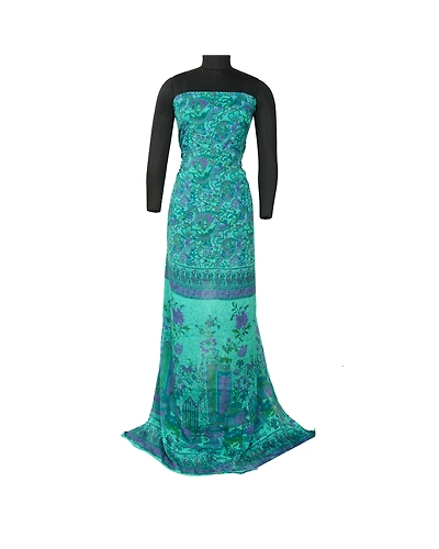 Sanskriti Vintage Sarees From India Blue Printed Pure Silk Sari 5Yd Craft Fabric, PR-64723-Blue-Pure Silk-2