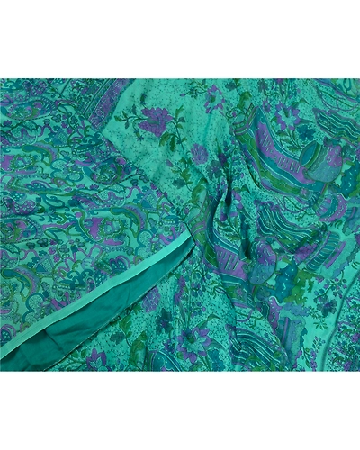 Sanskriti Vintage Sarees From India Blue Printed Pure Silk Sari 5Yd Craft Fabric, PR-64723-Blue-Pure Silk-3