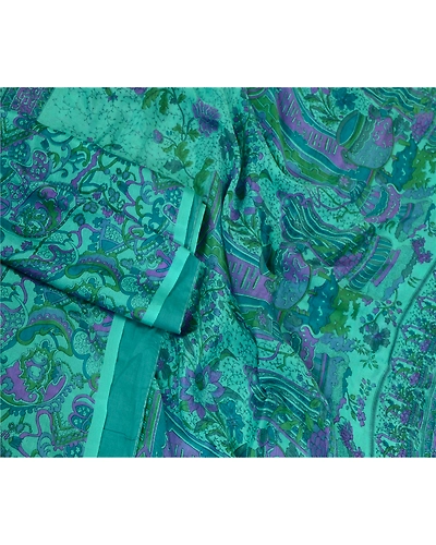Sanskriti Vintage Sarees From India Blue Printed Pure Silk Sari 5Yd Craft Fabric, PR-64723-Blue-Pure Silk-4