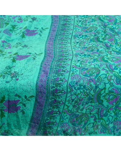 Sanskriti Vintage Sarees From India Blue Printed Pure Silk Sari 5Yd Craft Fabric, PR-64723-Blue-Pure Silk-6