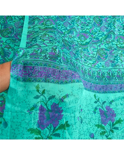 Sanskriti Vintage Sarees From India Blue Printed Pure Silk Sari 5Yd Craft Fabric, PR-64723-Blue-Pure Silk-8