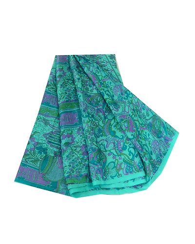 Sanskriti Vintage Sarees From India Blue Printed Pure Silk Sari 5Yd Craft Fabric, PR-64723-Blue-Pure Silk-10