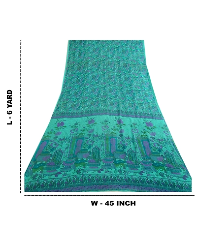 Sanskriti Vintage Sarees From India Blue Printed Pure Silk Sari 5Yd Craft Fabric, PR-64723-Blue-Pure Silk-12