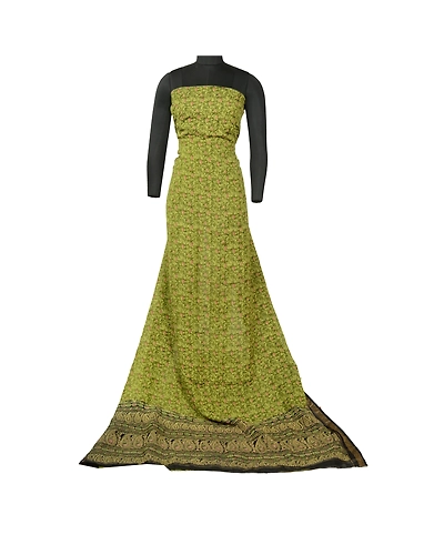 Sanskriti Vintage Sarees Green/Black 100% Pure Silk Painted Sari Craft Fabric, PR-64733-Green &amp; Black-Pure Silk-2