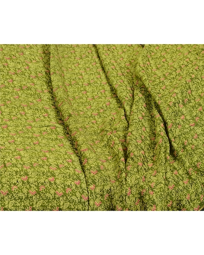 Sanskriti Vintage Sarees Green/Black 100% Pure Silk Painted Sari Craft Fabric, PR-64733-Green &amp; Black-Pure Silk-9